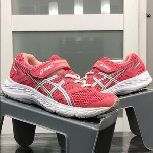 Asics Kids Contend 5 Sneakers – Coral Pink & White – Velcro Strap – US Kids 13